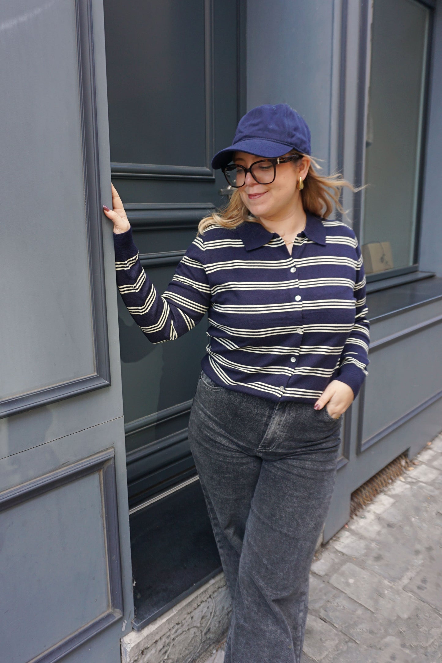 Polo rayé bleu et blanc