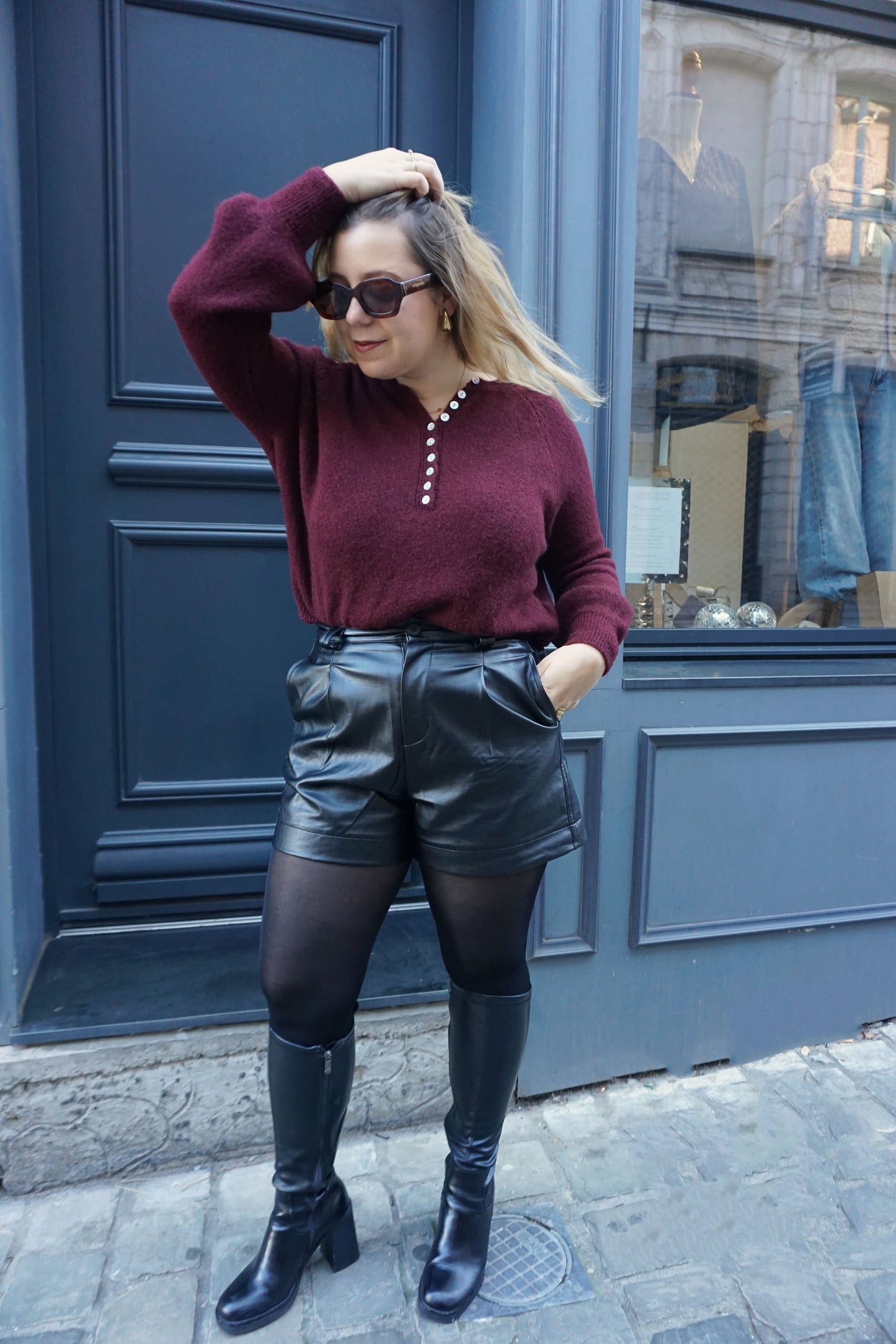 Pull alpaga bordeaux à boutons