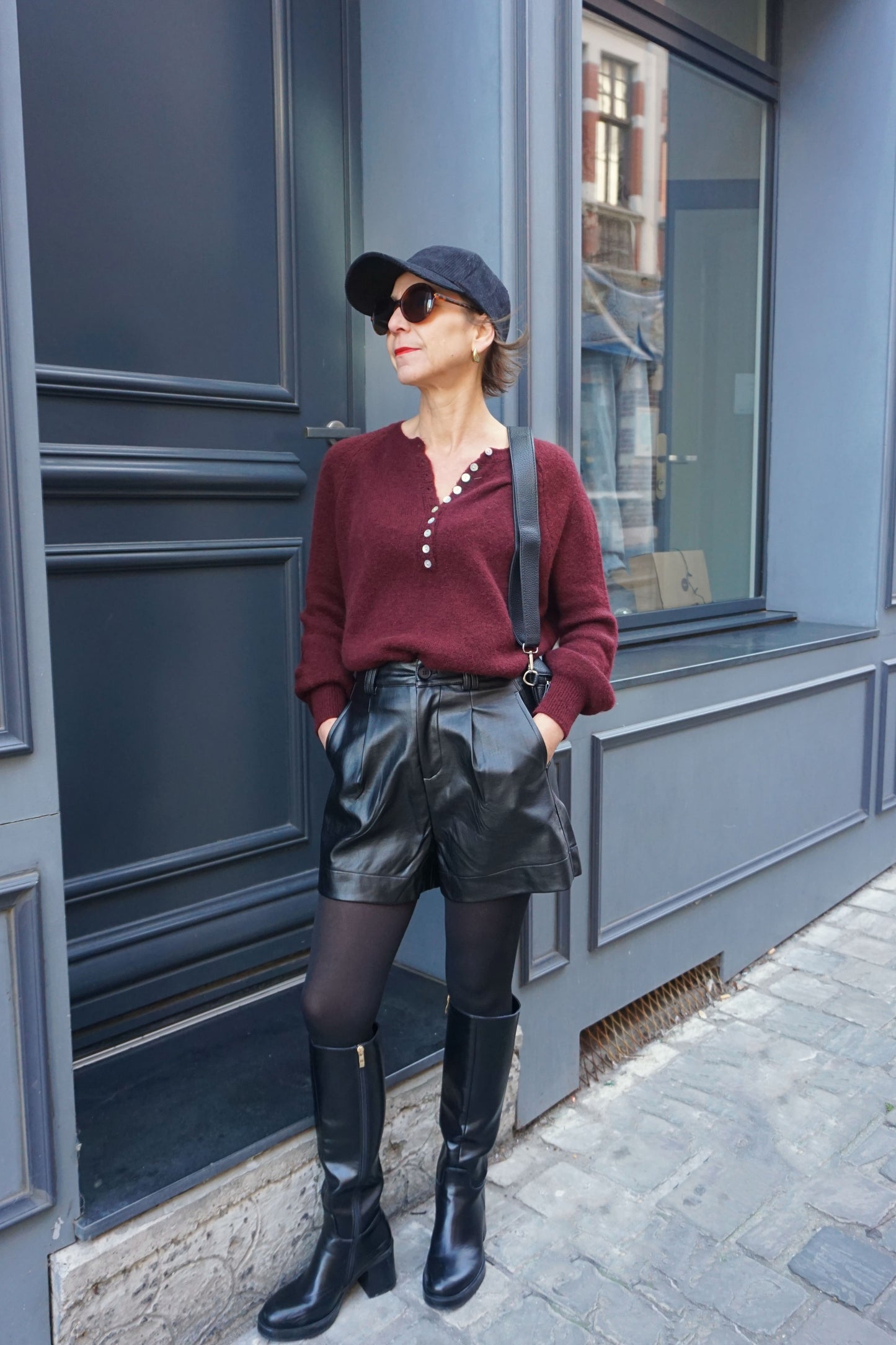 Pull alpaga bordeaux à boutons