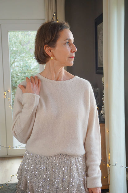 Pull alpaga col rond beige