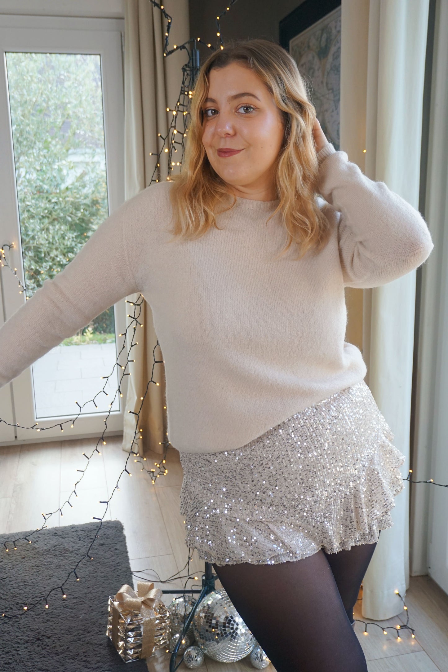 Pull alpaga col rond beige