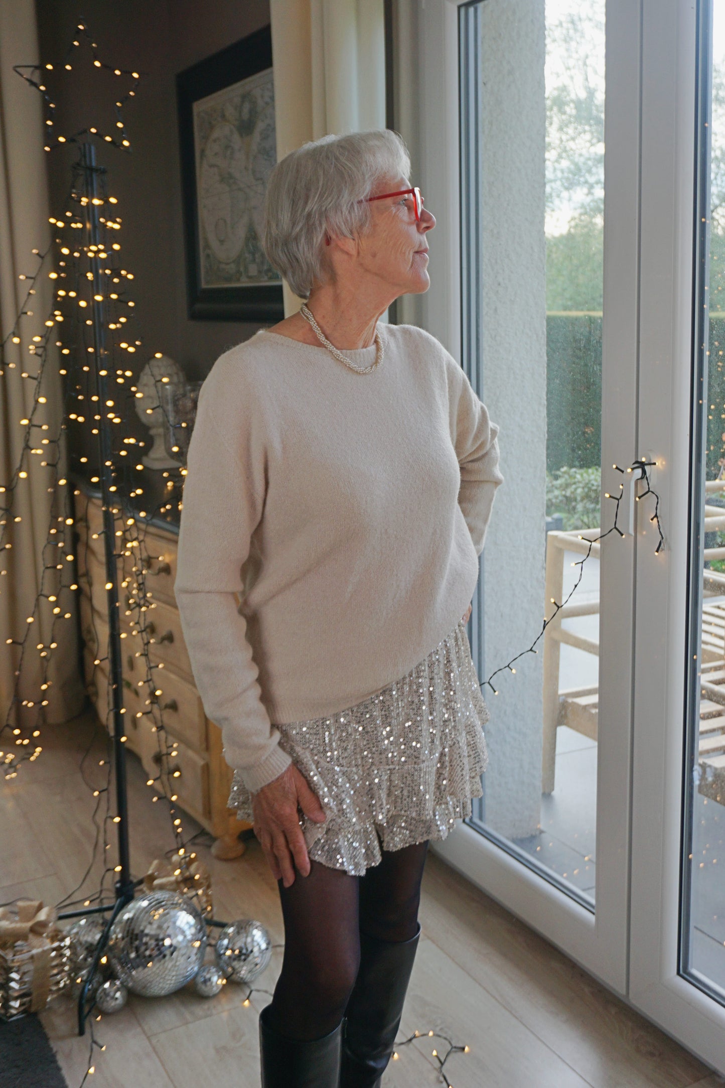 Pull alpaga col rond beige