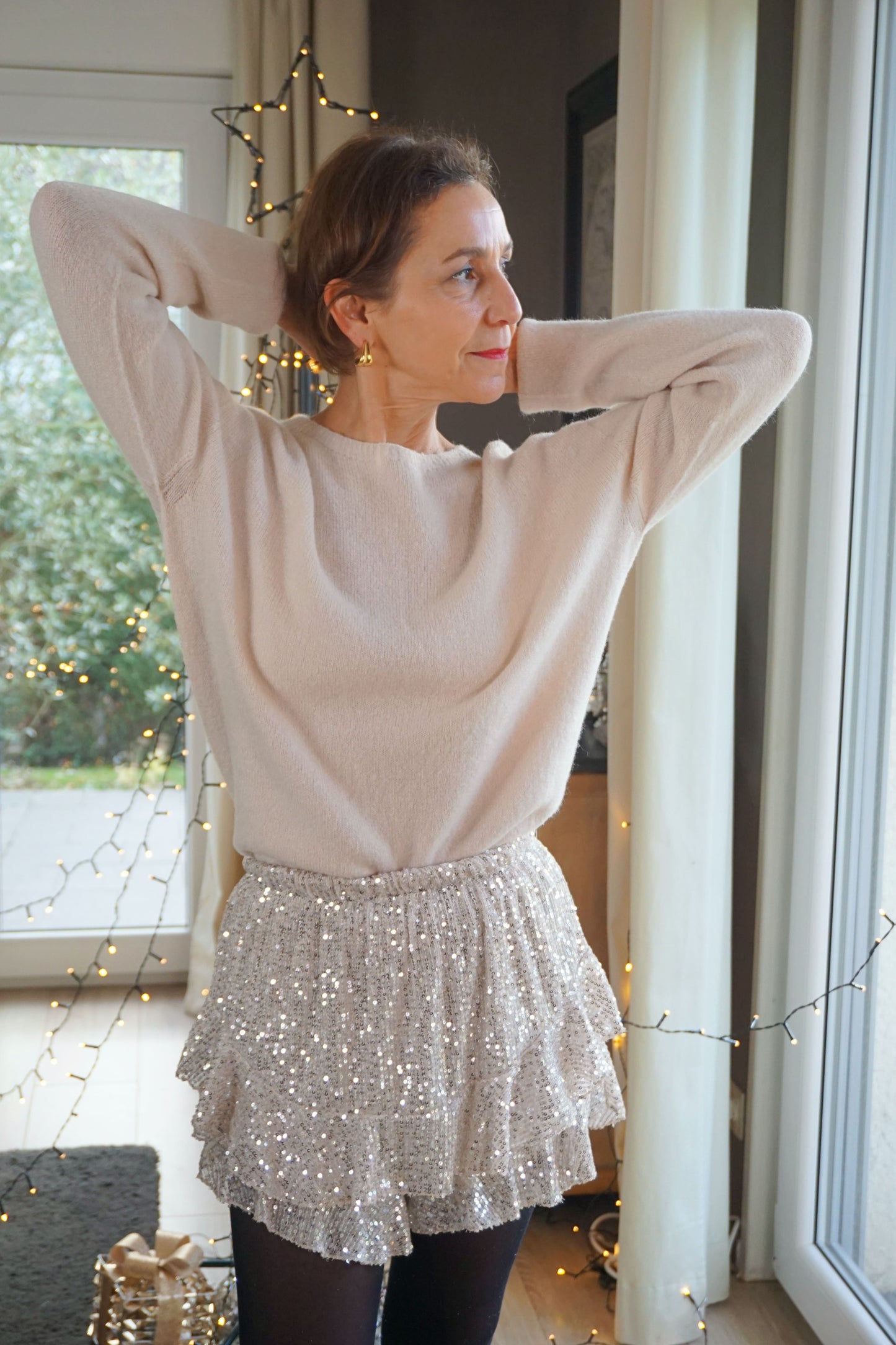 Pull alpaga col rond beige