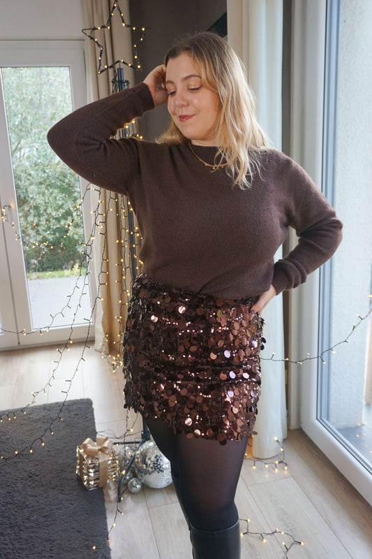 Pull alpaga col rond marron chocolat