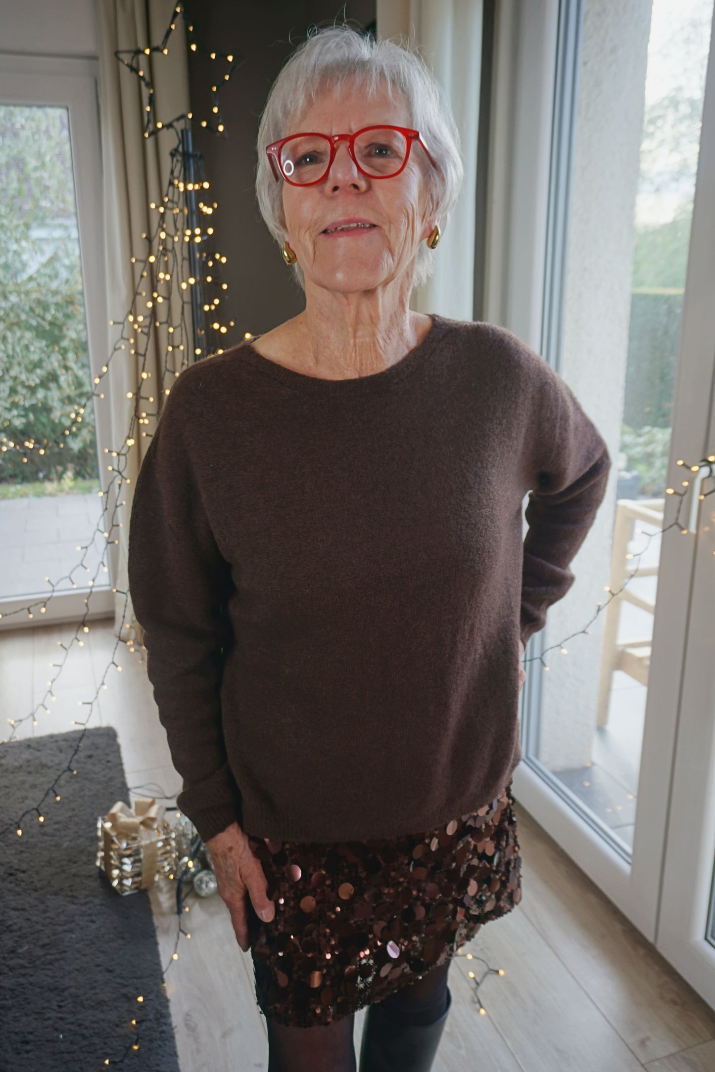 Pull alpaga col rond marron chocolat