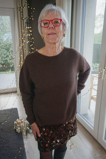 Pull alpaga col rond marron chocolat