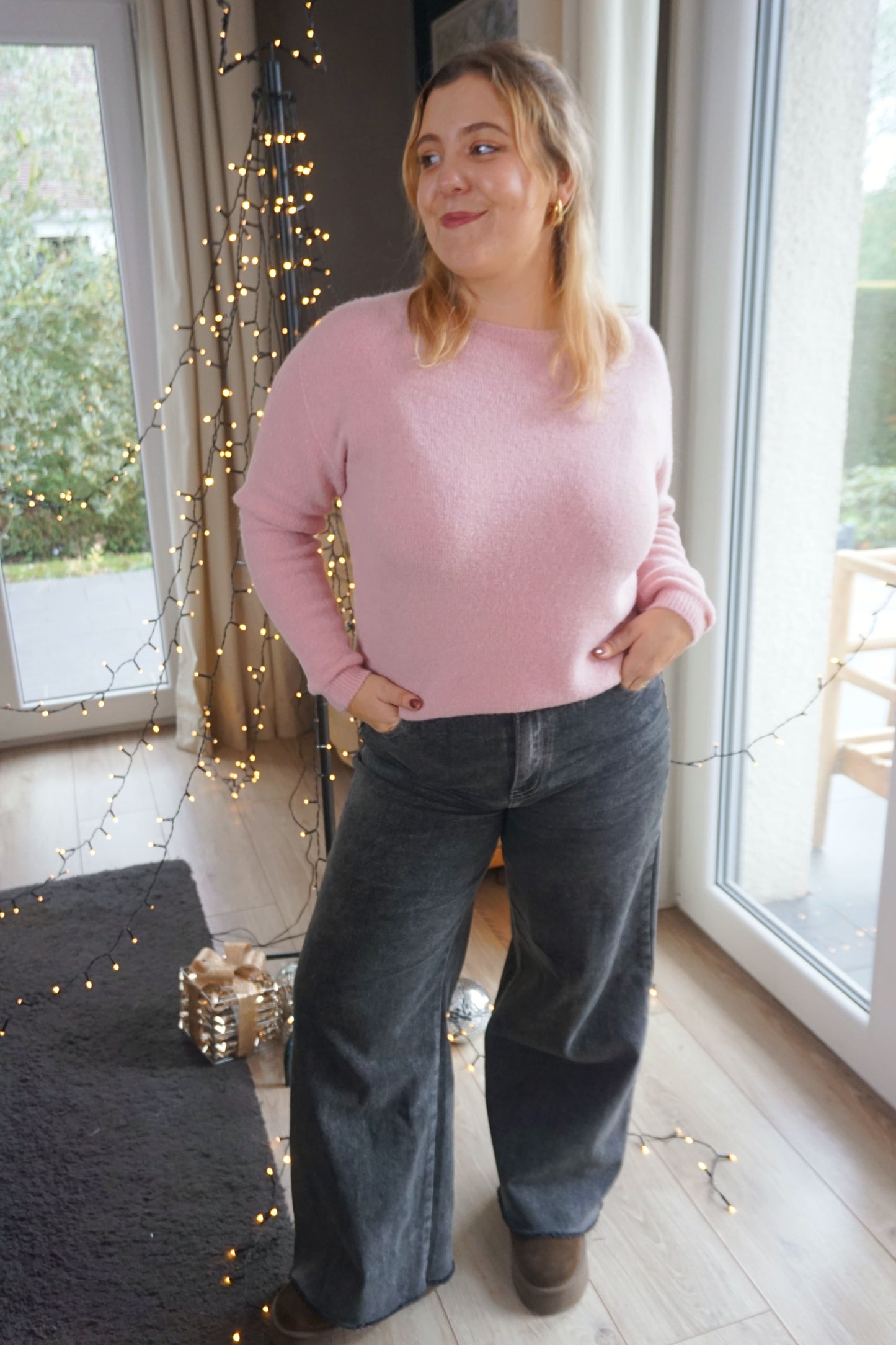 Pull alpaga col rond rose antique