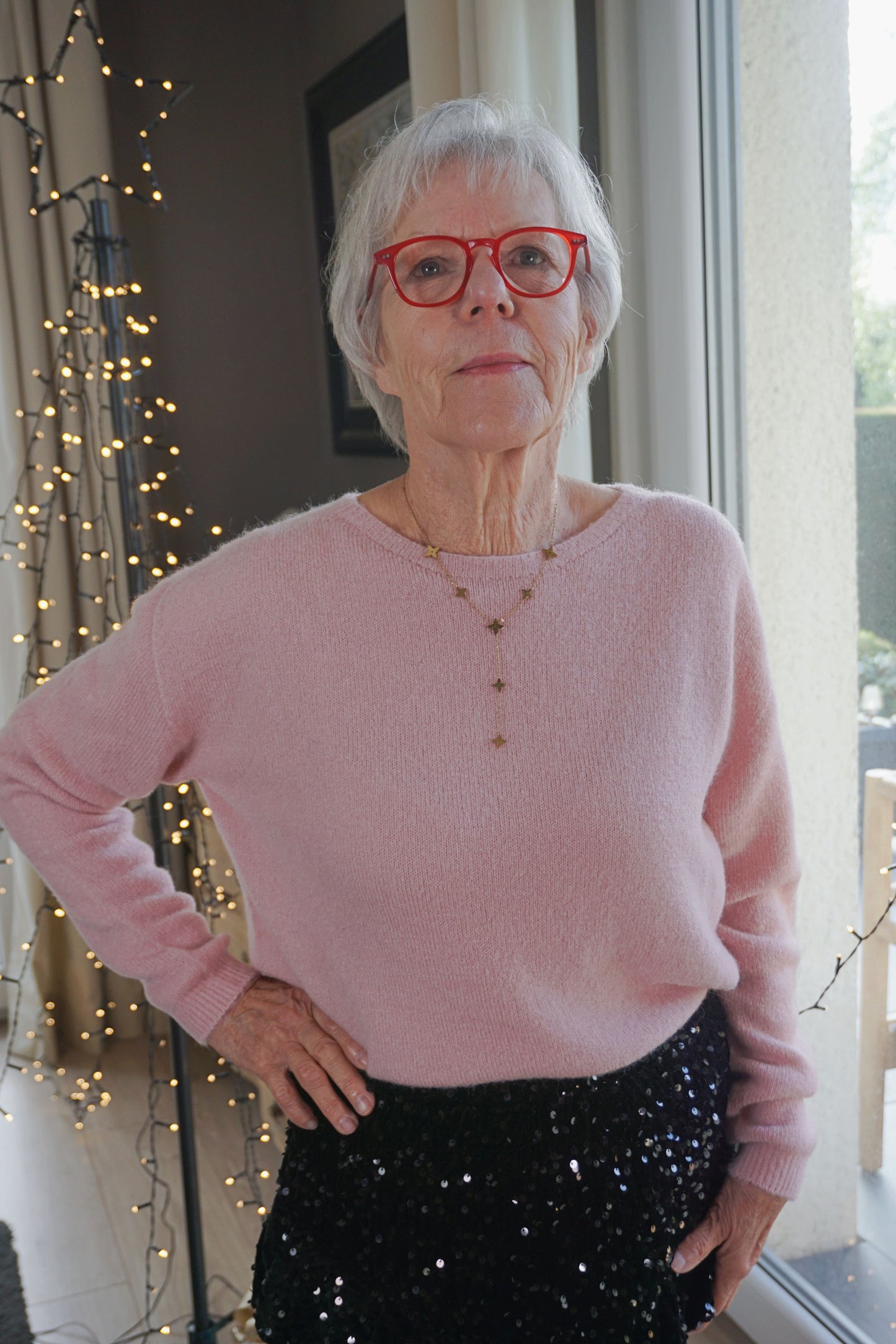 Pull alpaga col rond rose antique