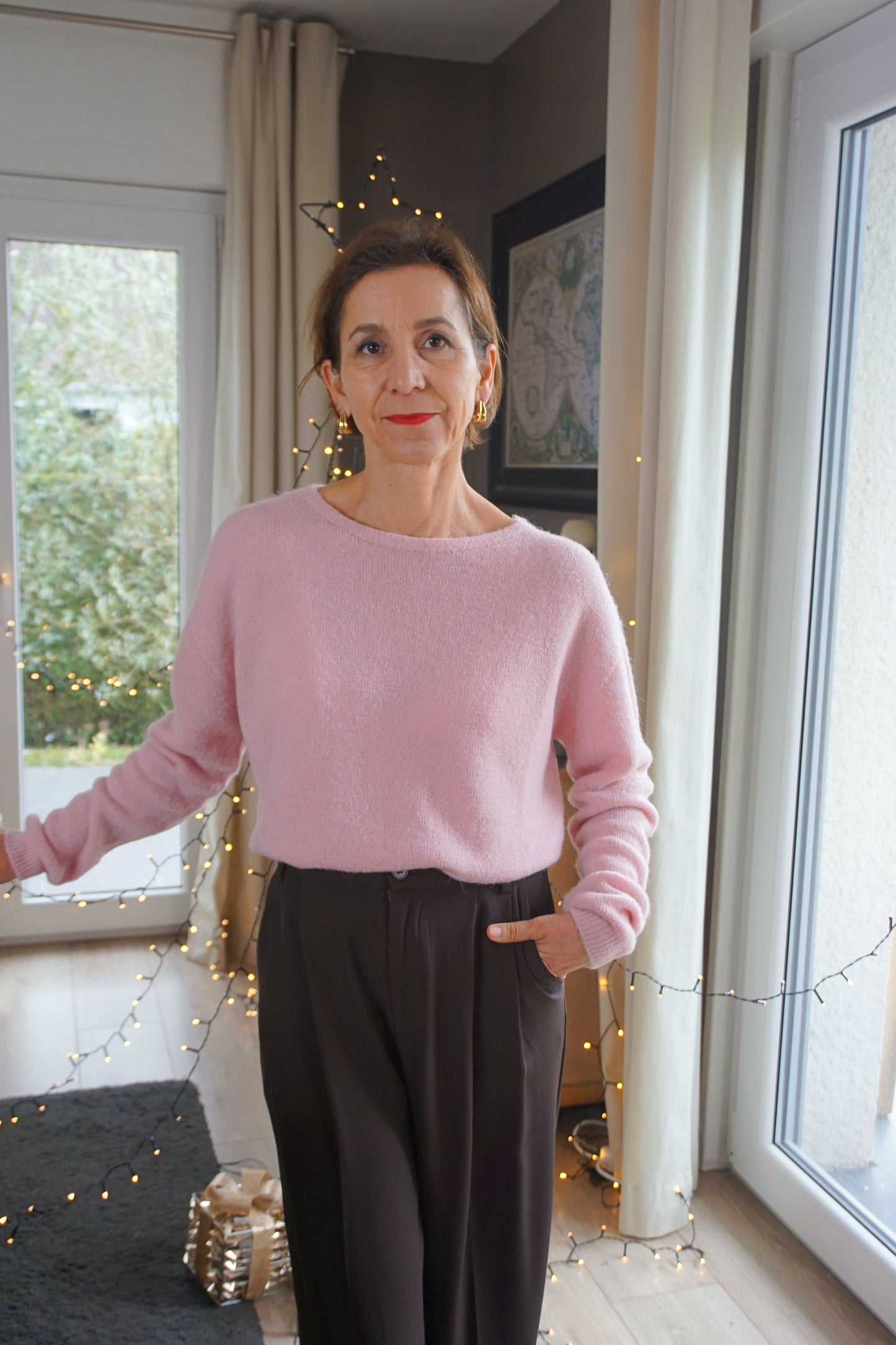 Pull alpaga col rond rose antique