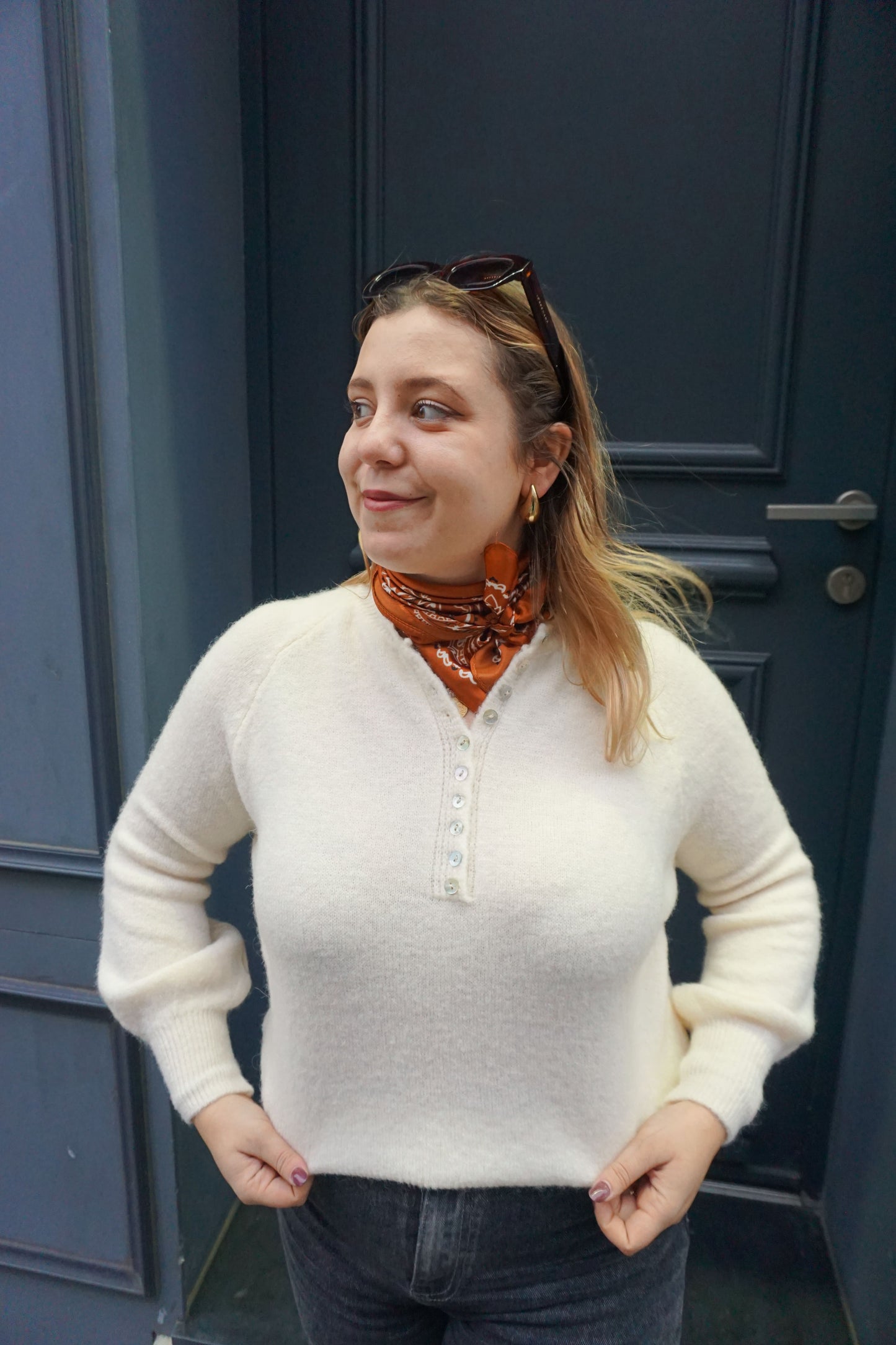 Pull alpaga crème à boutons