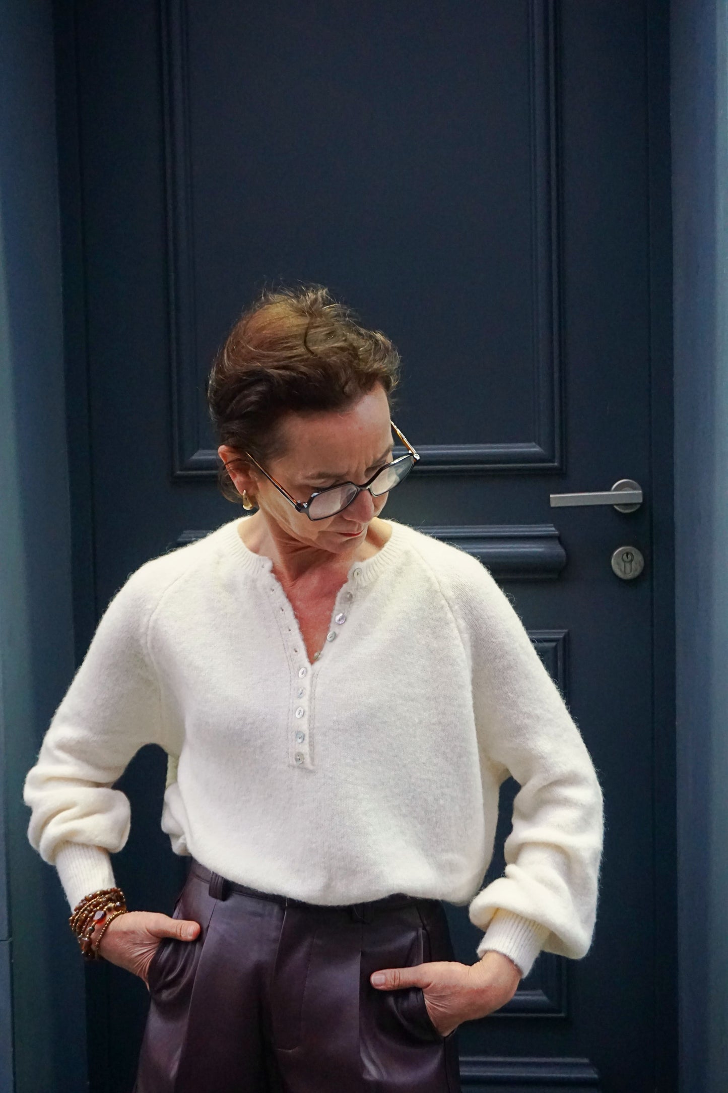 Pull alpaga crème à boutons