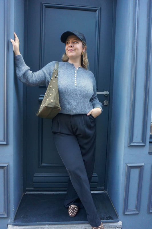 Pull alpaga gris à boutons