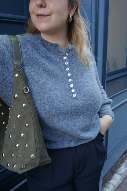 Pull alpaga gris à boutons