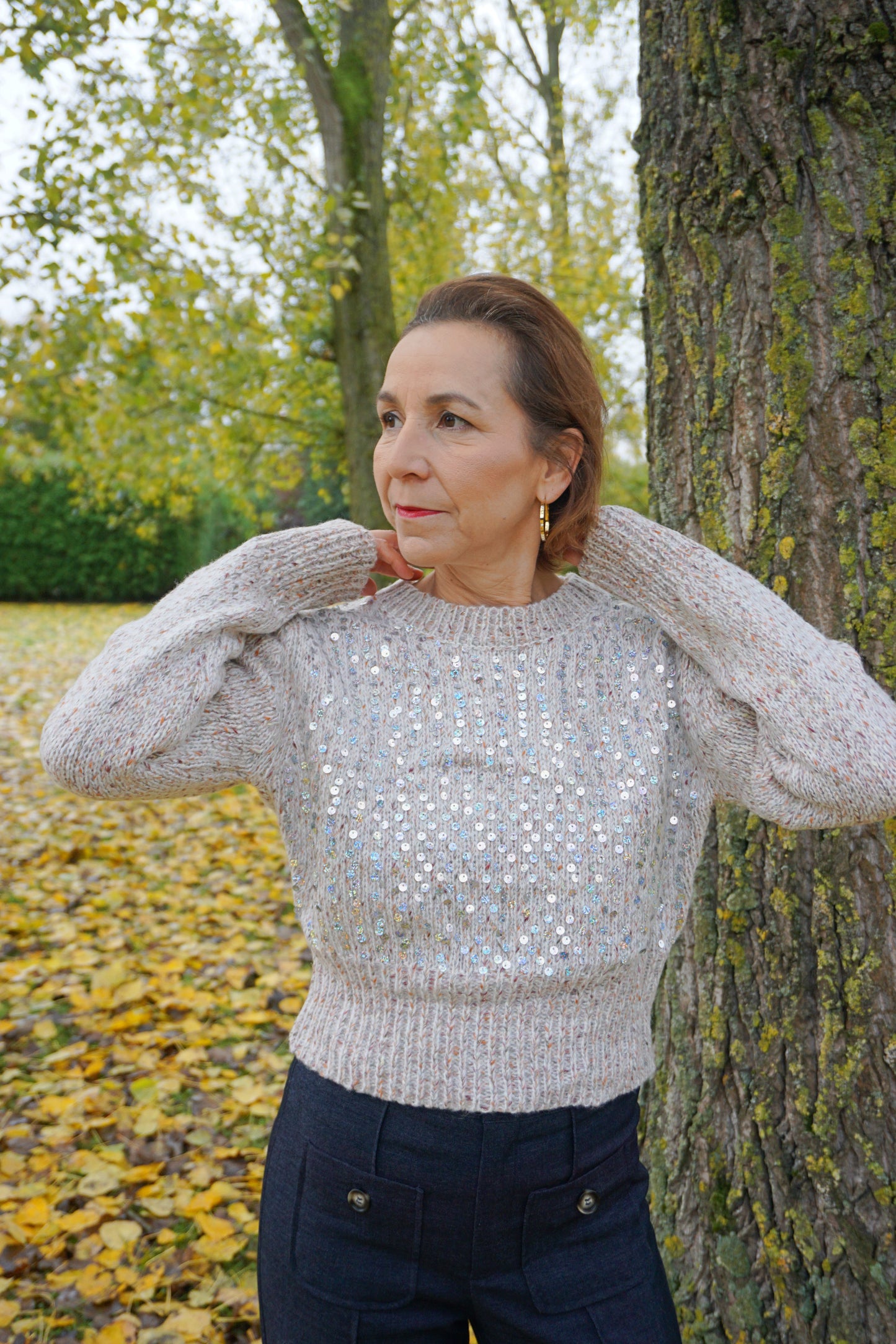 Pull beige paillettes