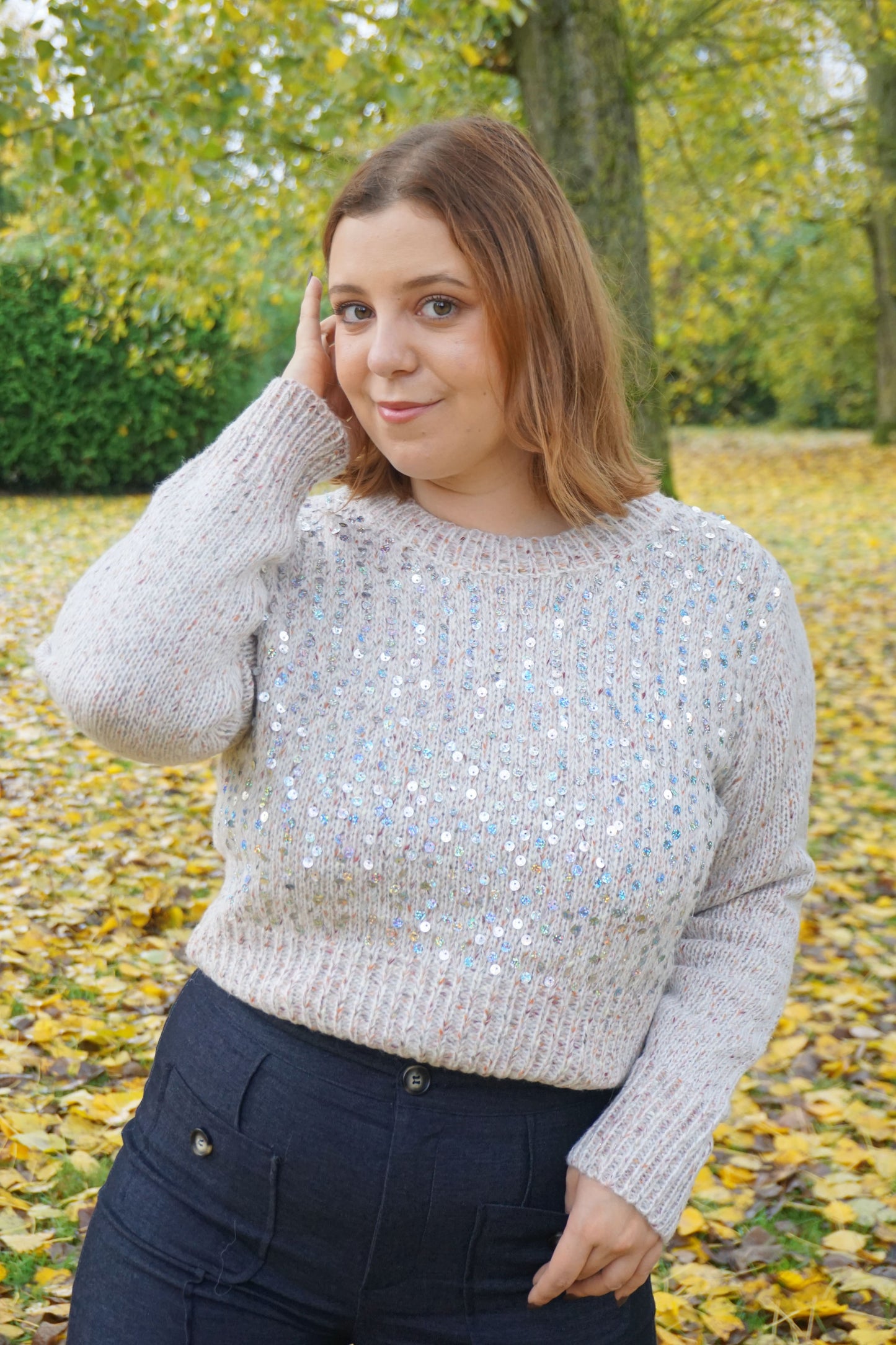 Pull beige paillettes