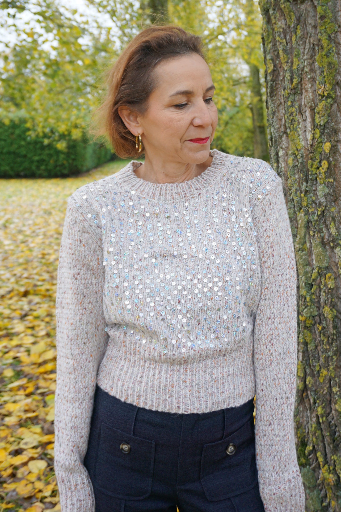 Pull beige paillettes