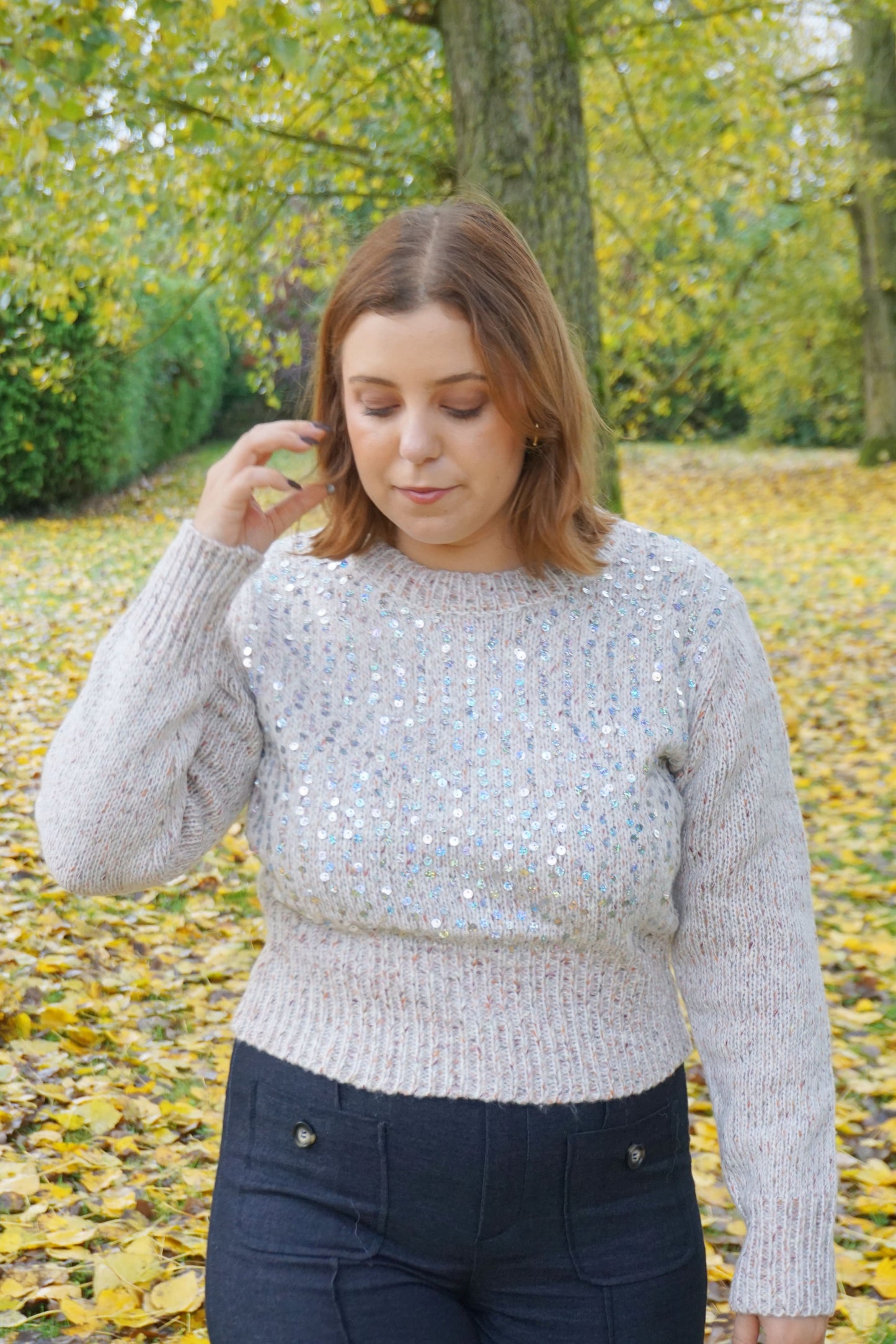 Pull beige paillettes