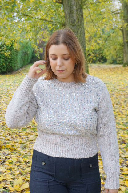 Pull beige paillettes