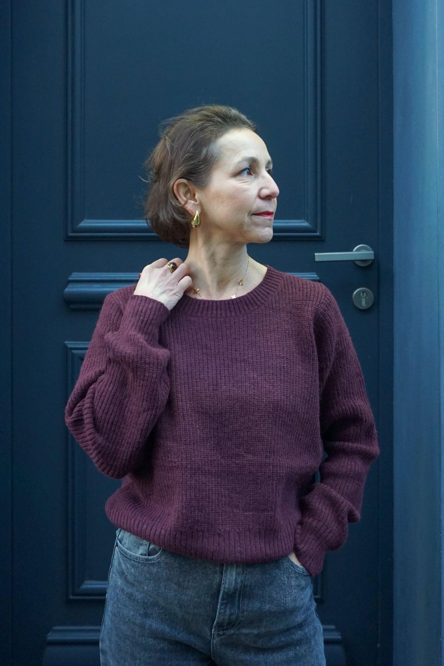 Pull bordeaux à nœuds