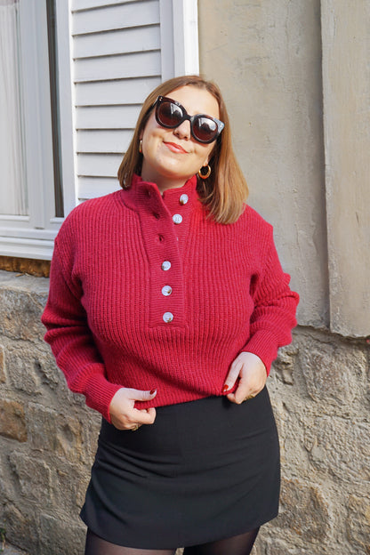 Pull col montant cerise