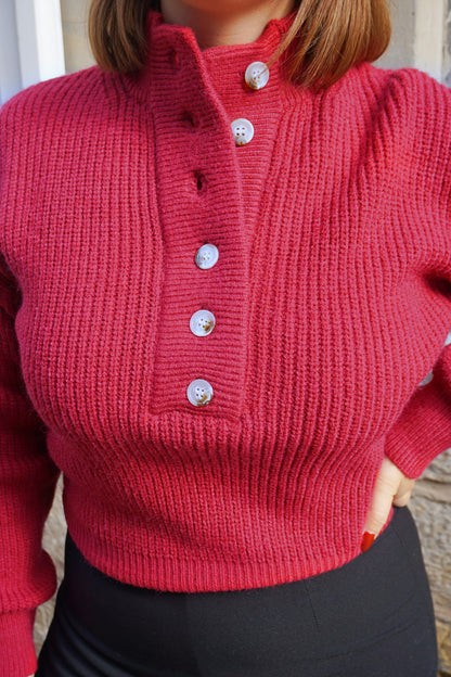 Pull col montant cerise