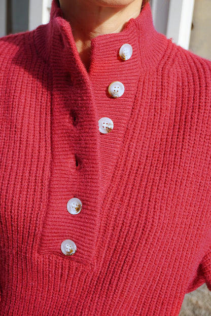 Pull col montant cerise