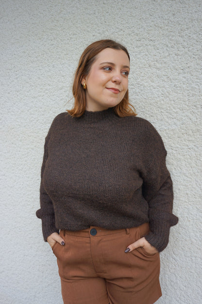 Pull col montant marron chocolat