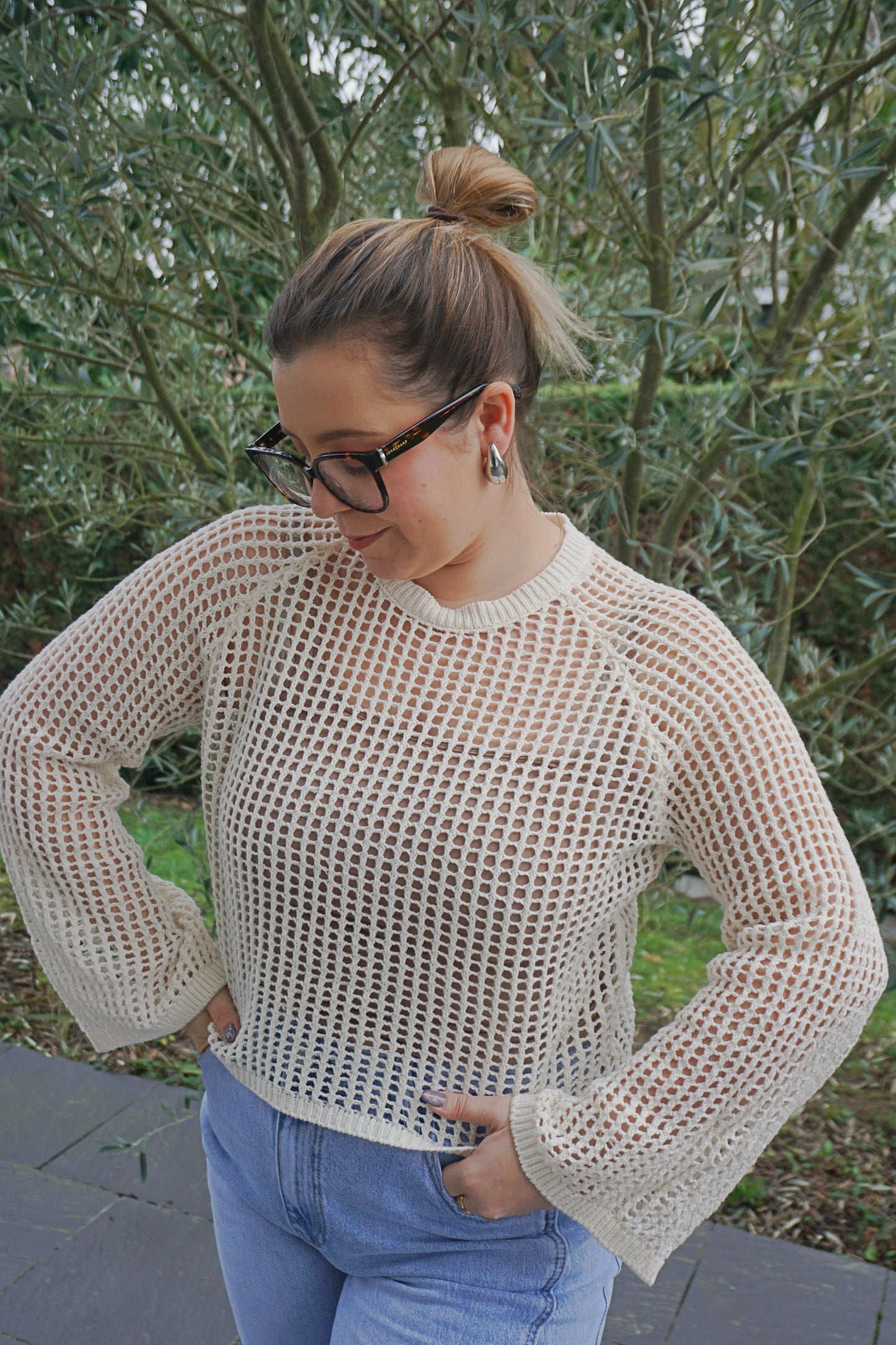 Pull crème en crochet