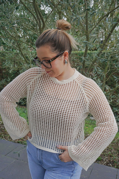 Pull crème en crochet