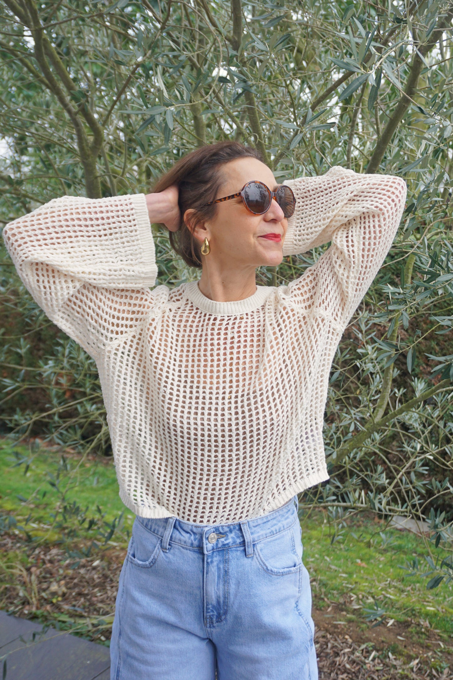 Pull crème en crochet