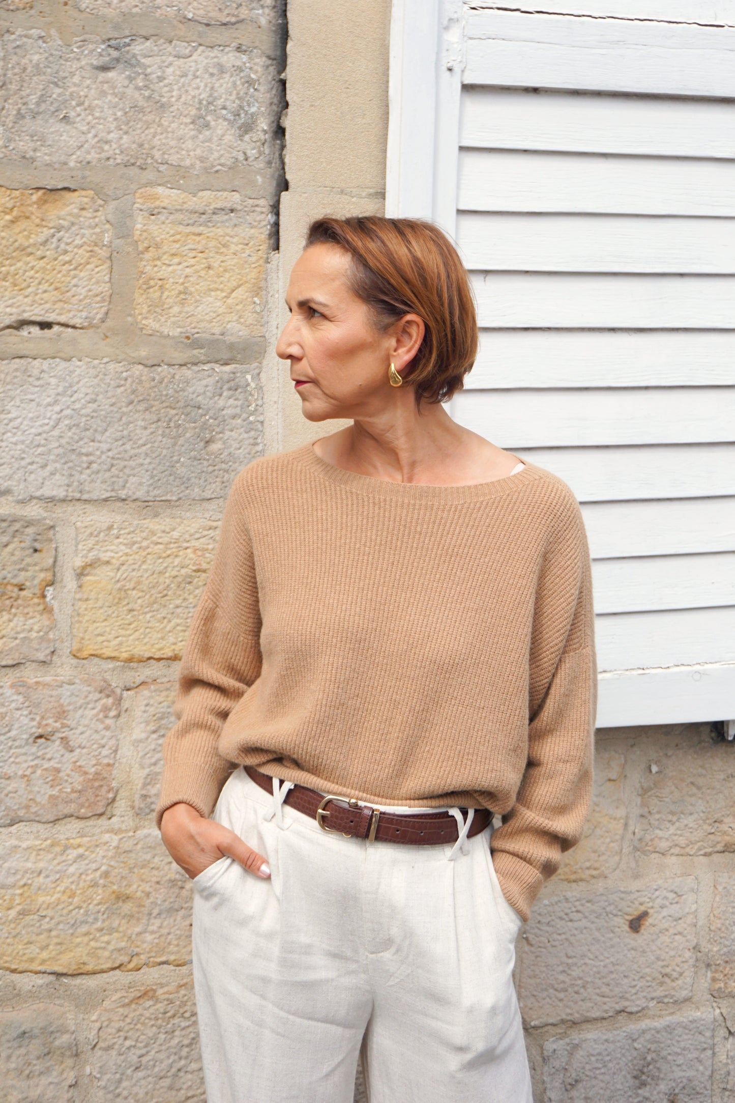 Pull maille camel