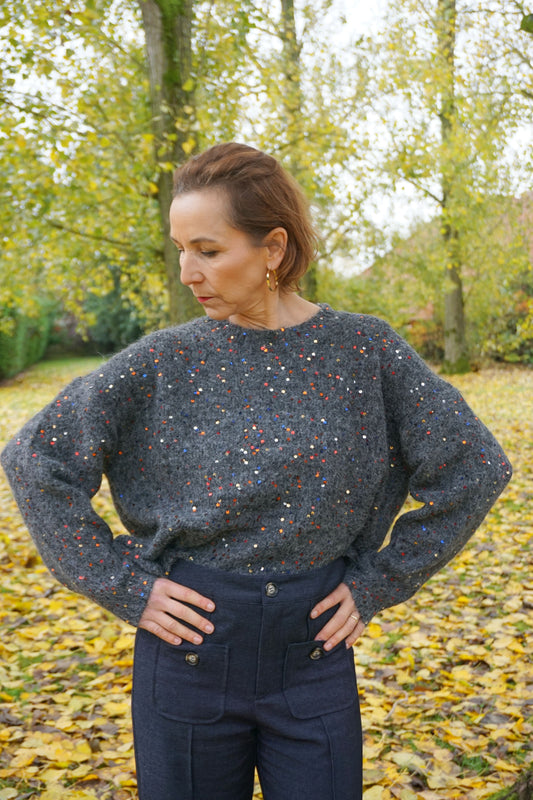 Pull gris paillettes