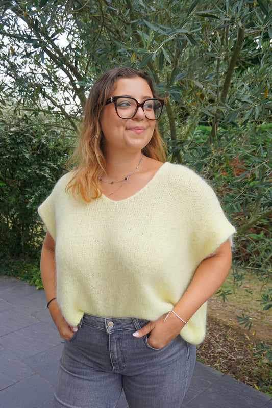 Pull jaune alpaga manches courtes