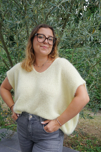 Pull jaune alpaga manches courtes