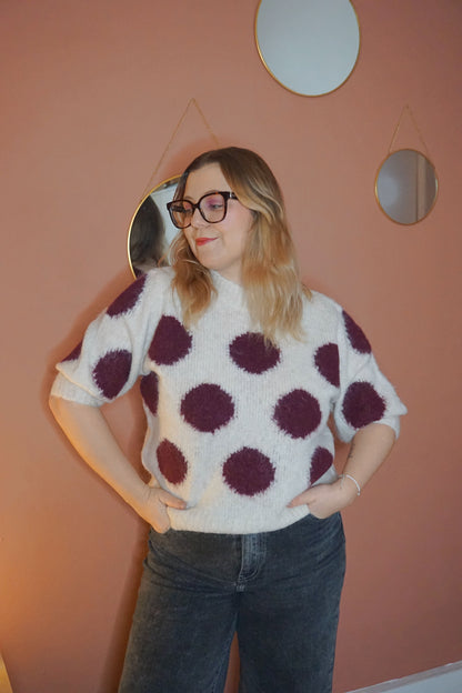 Pull manches 3/4 pois aubergines