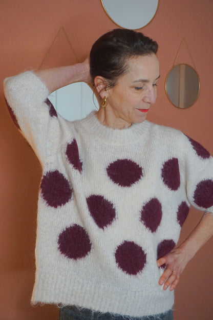 Pull manches 3/4 pois aubergines