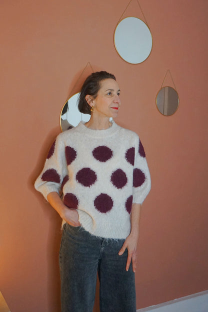 Pull manches 3/4 pois aubergines