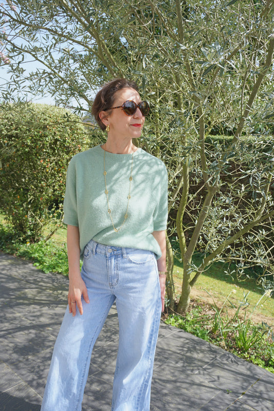 Pull manches courtes tilleul avec alpaga