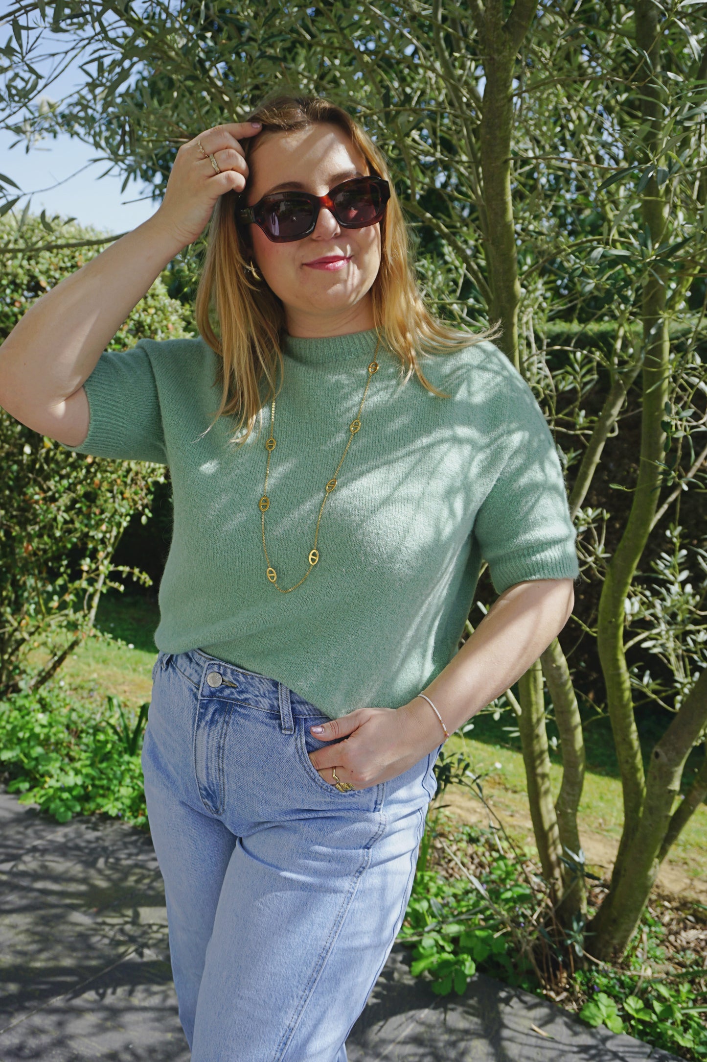 Pull manches courtes tilleul avec alpaga