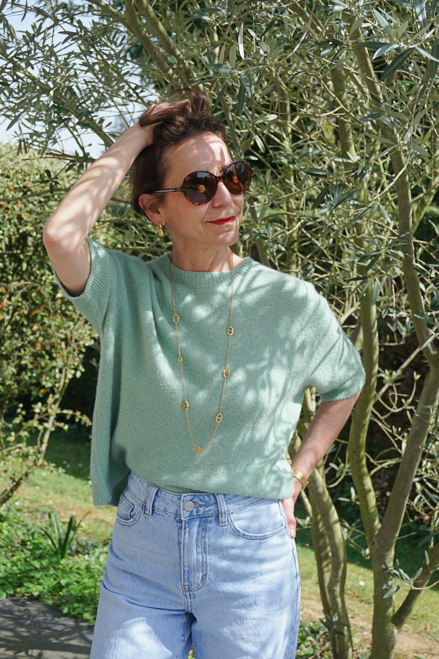 Pull manches courtes tilleul avec alpaga