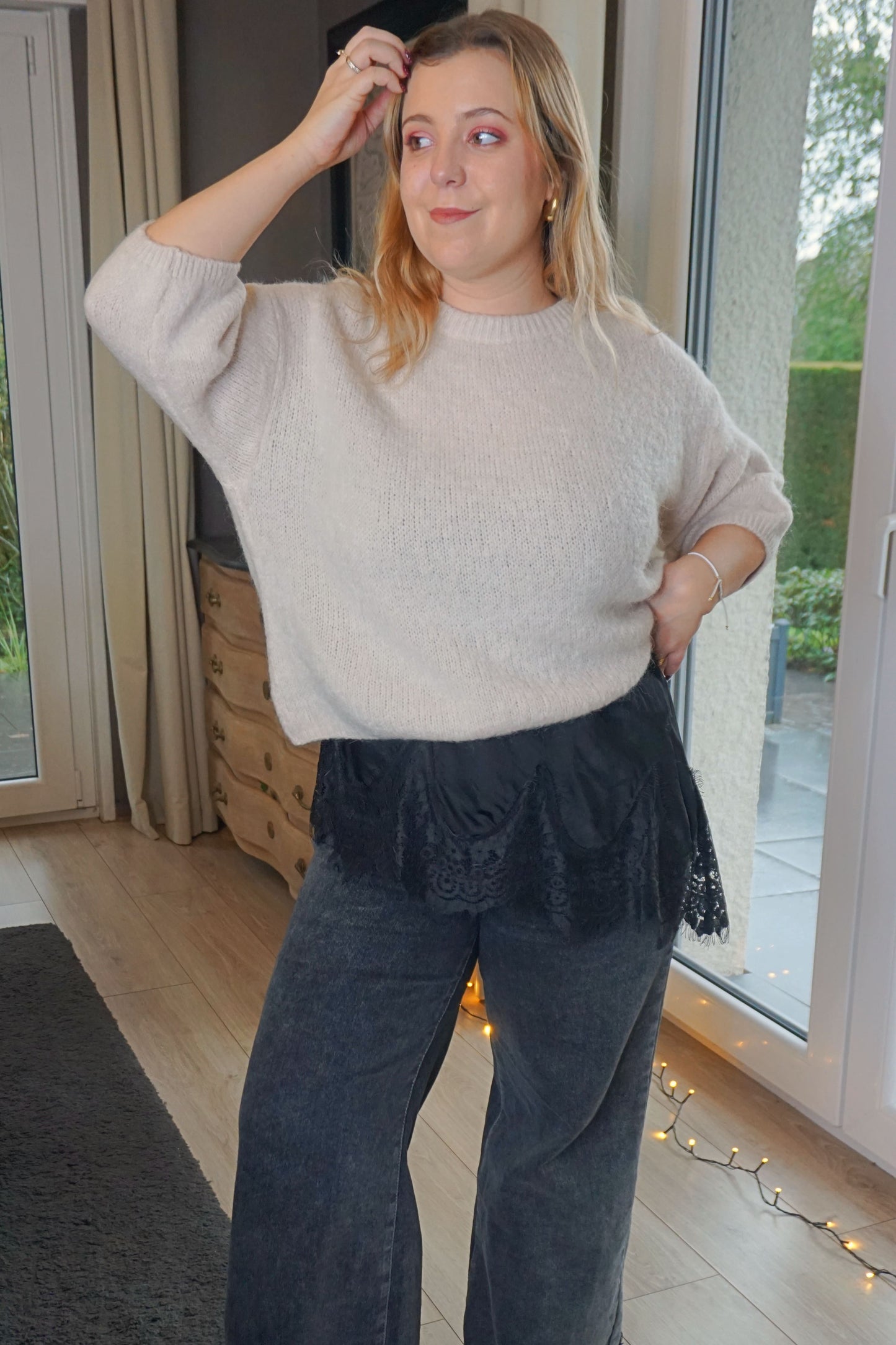 Pull mohair crème manches 3/4