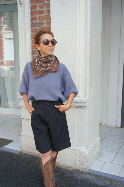 Pull mohair gris manches 3/4