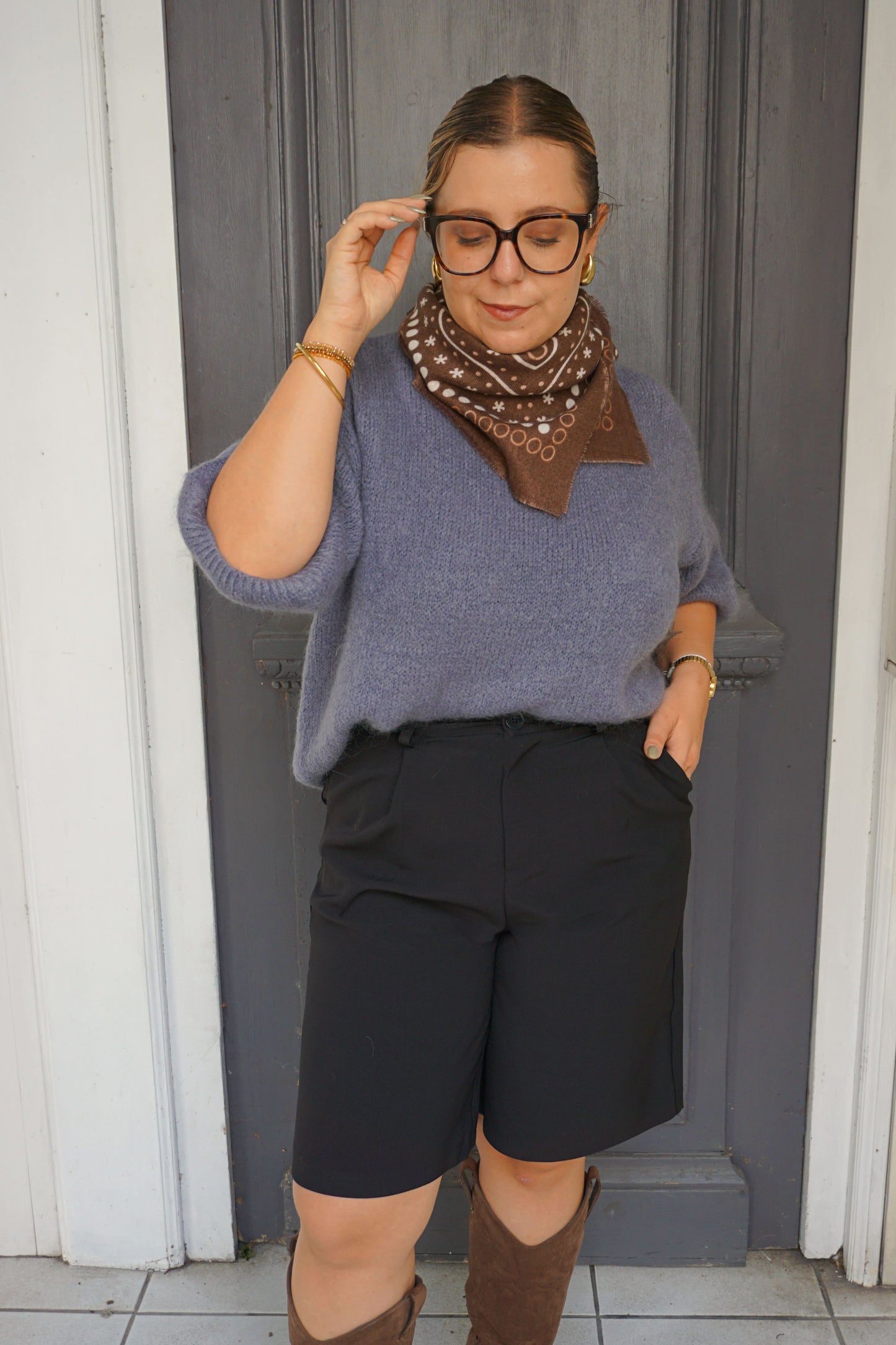 Pull mohair gris manches 3/4