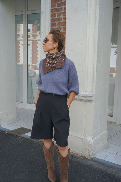 Pull mohair gris manches 3/4
