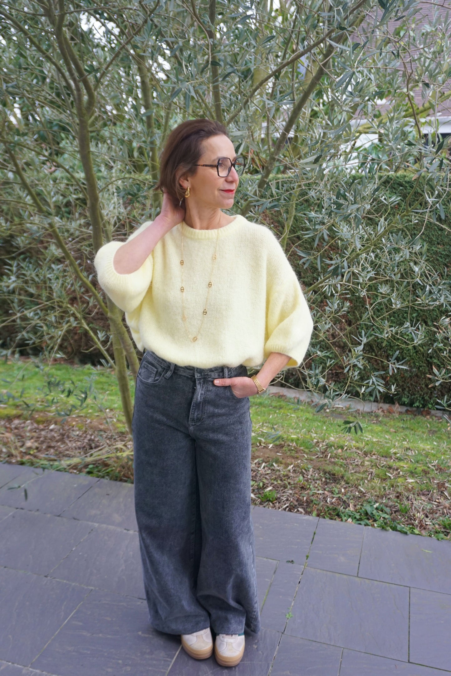 Pull mohair jaune manches 3/4