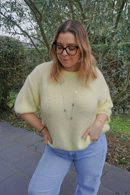 Pull mohair jaune manches 3/4