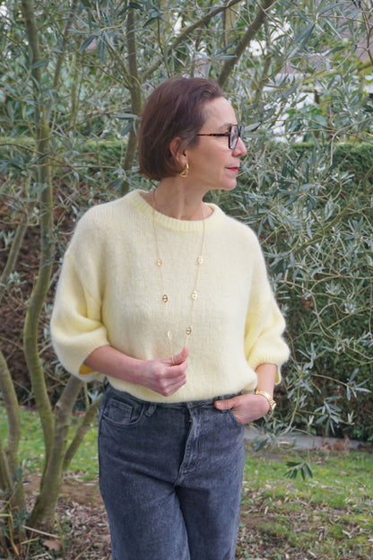 Pull mohair jaune manches 3/4