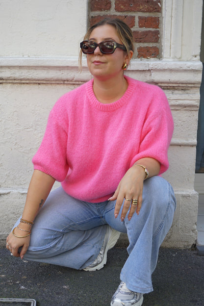 Pull mohair rose manches 3/4