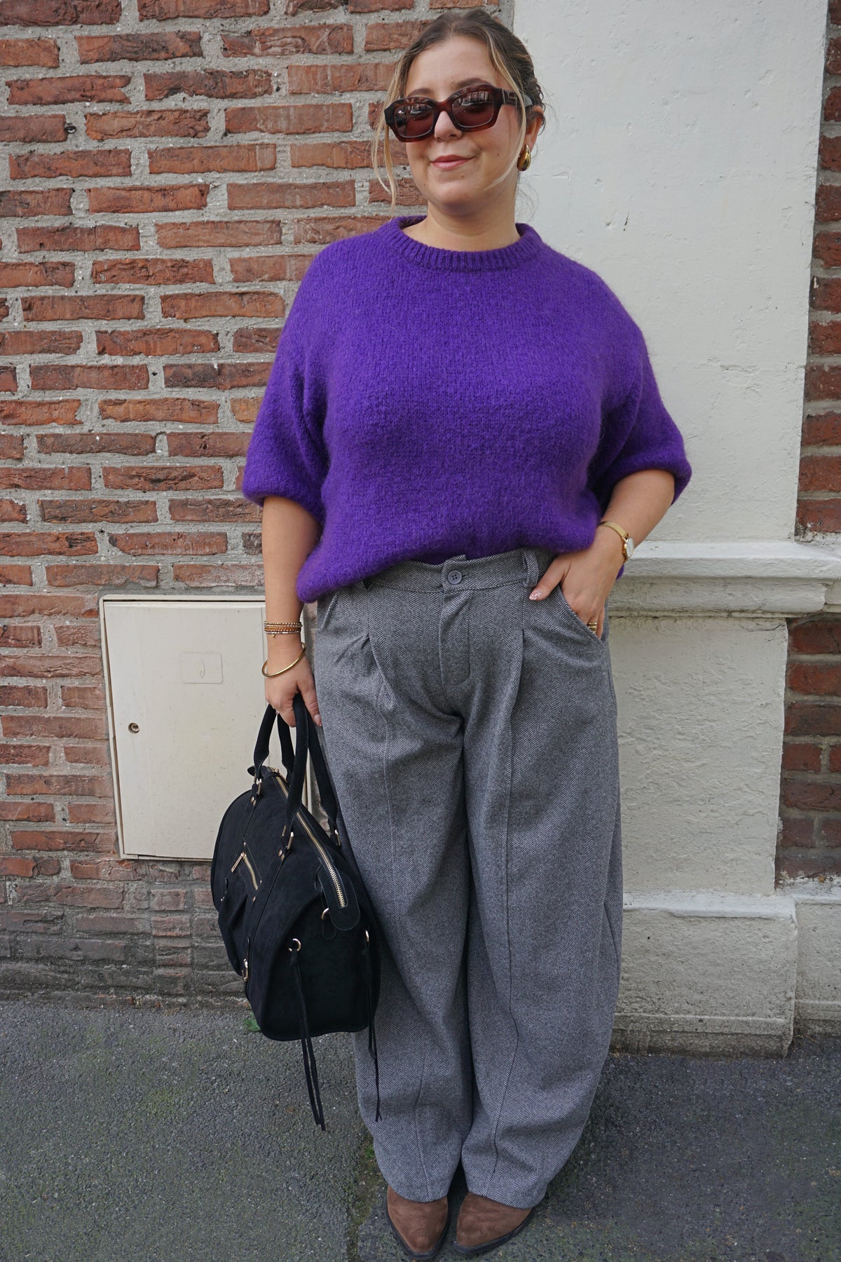 Pull mohair violet manches 3/4