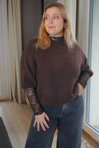 Pull mohair marron manches 3/4